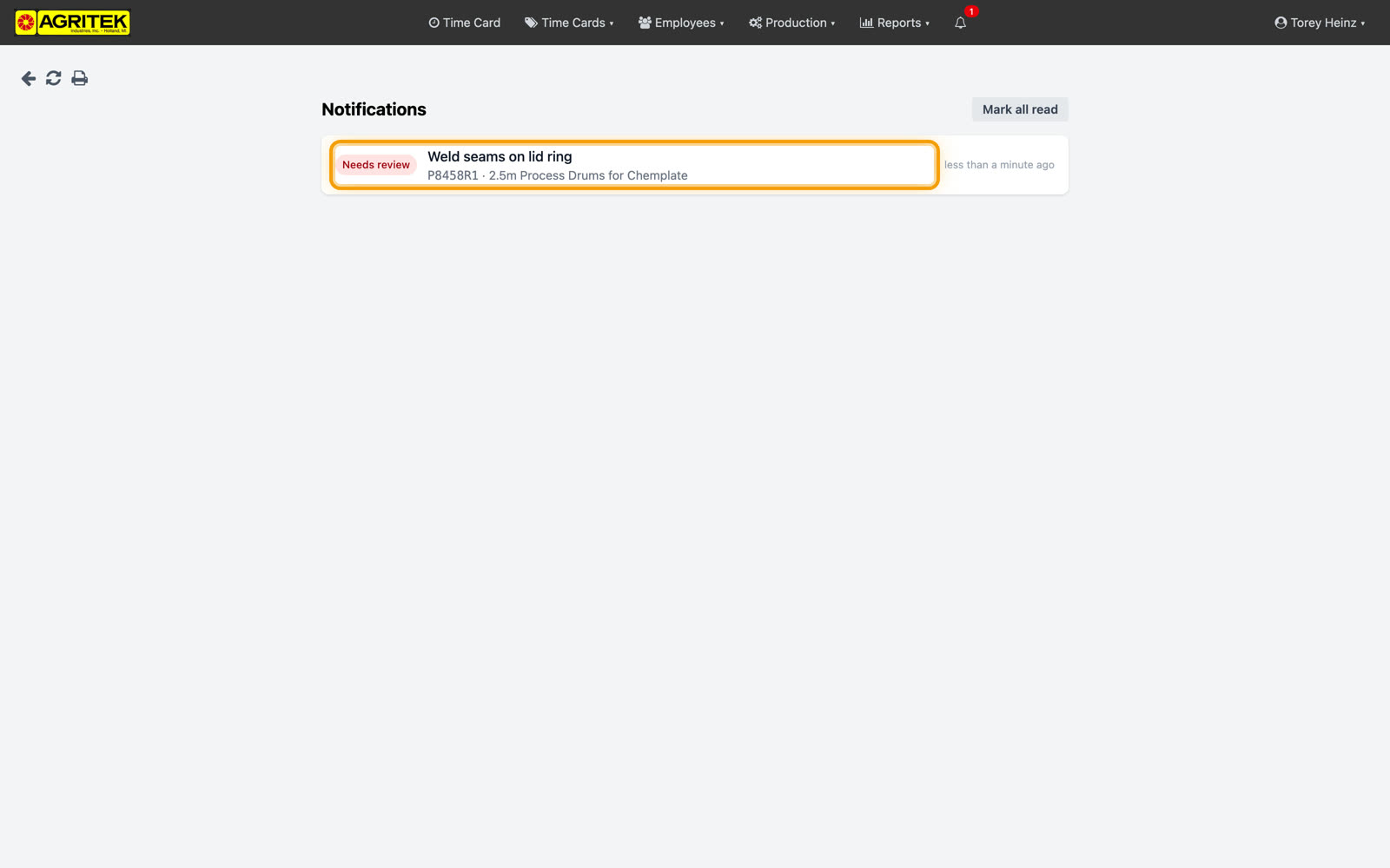 The notifications page