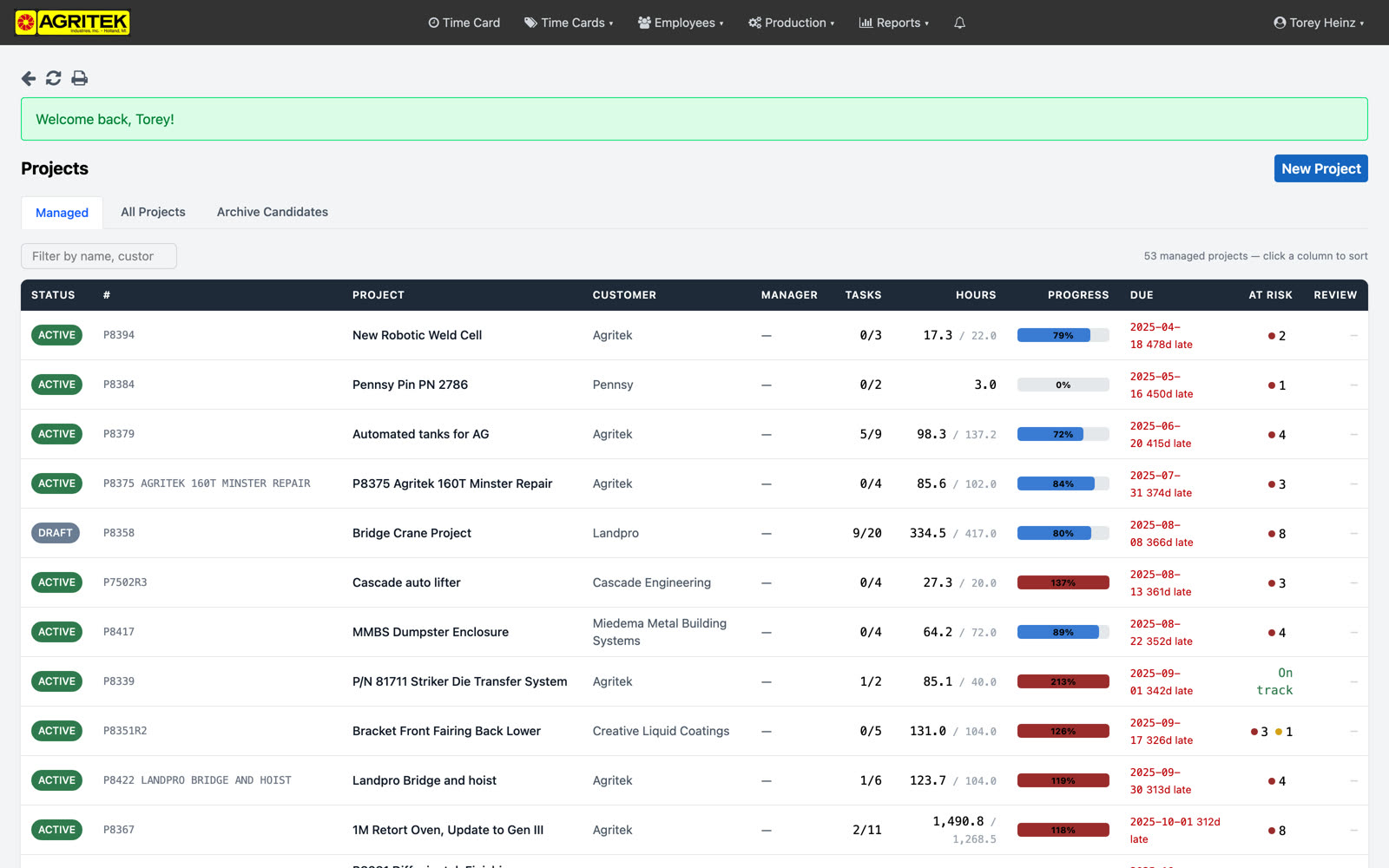 The Projects dashboard