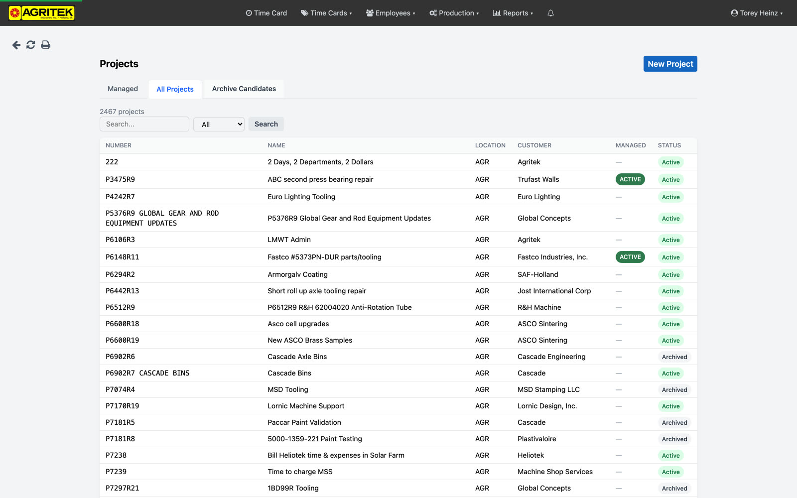The Projects dashboard